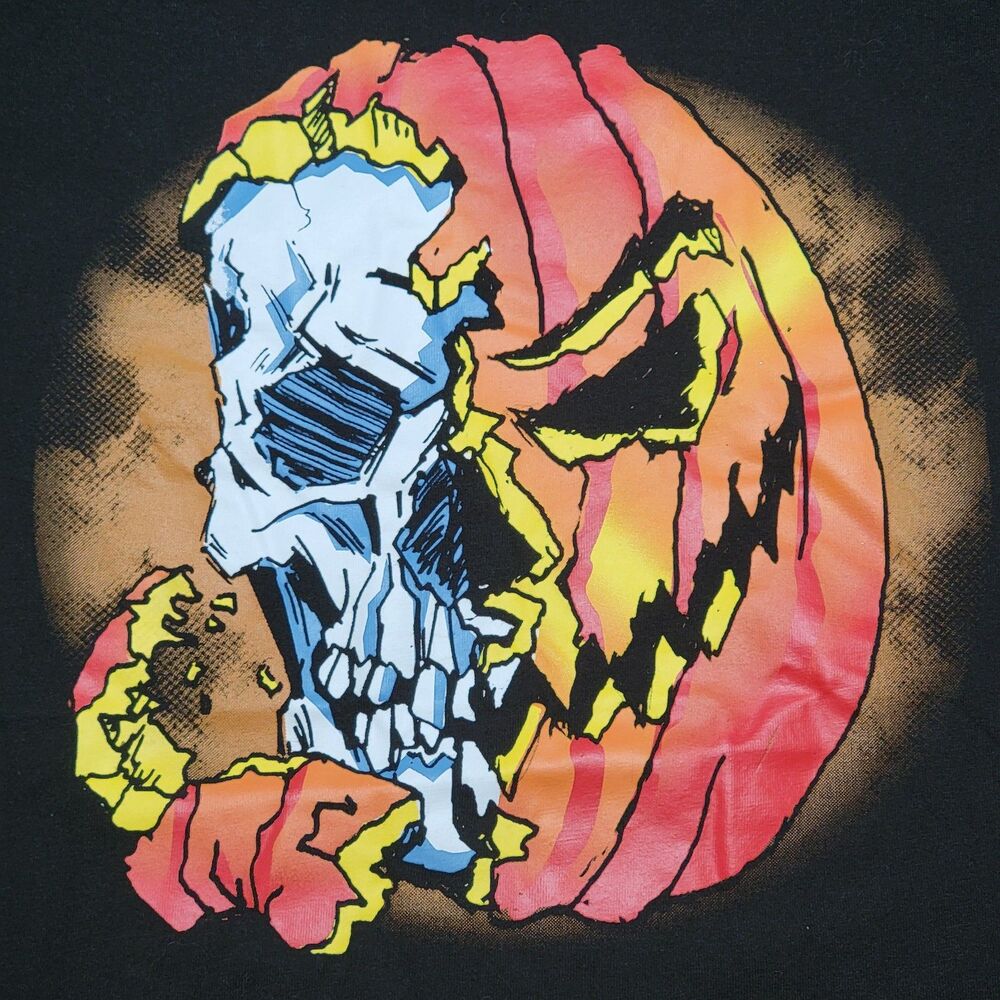 Celebrate Halloween SS Black Youth Unisex Tee Pumpkin Skull - Size Large (10/12)